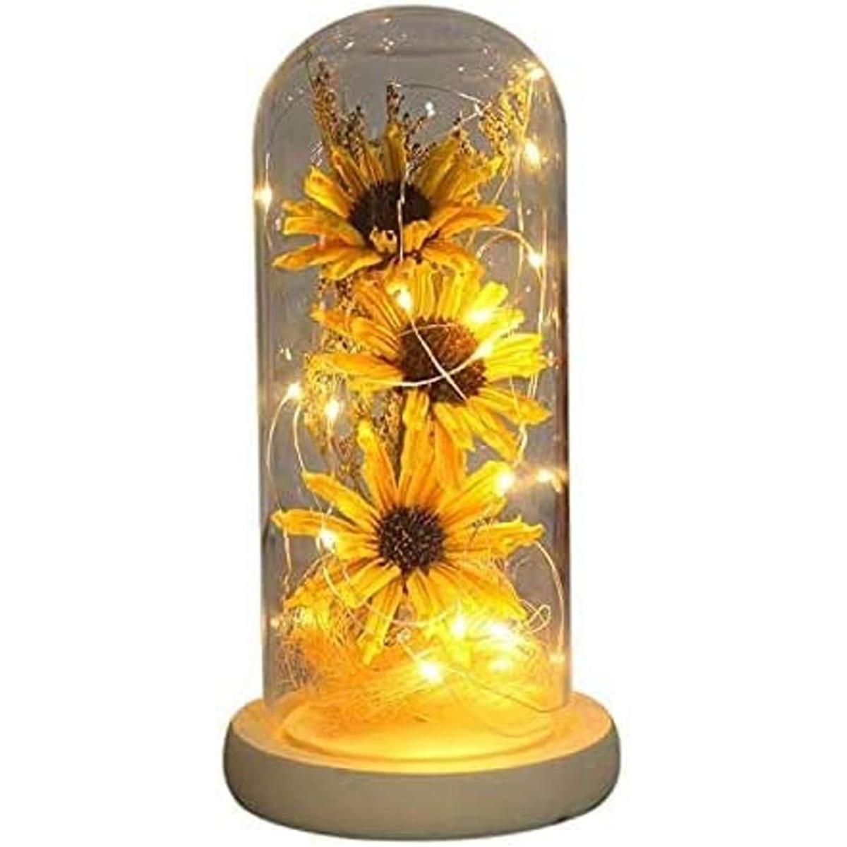 NA Girasol en cúpula de cristal para mujer flor