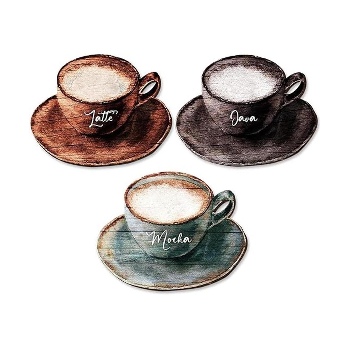 Letrero de madera con texto en inglés Latte Mocha Java