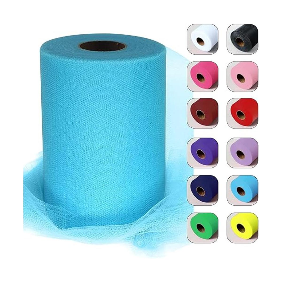 Rollos de tela de tul turquesa de 6 pulgadas por 100