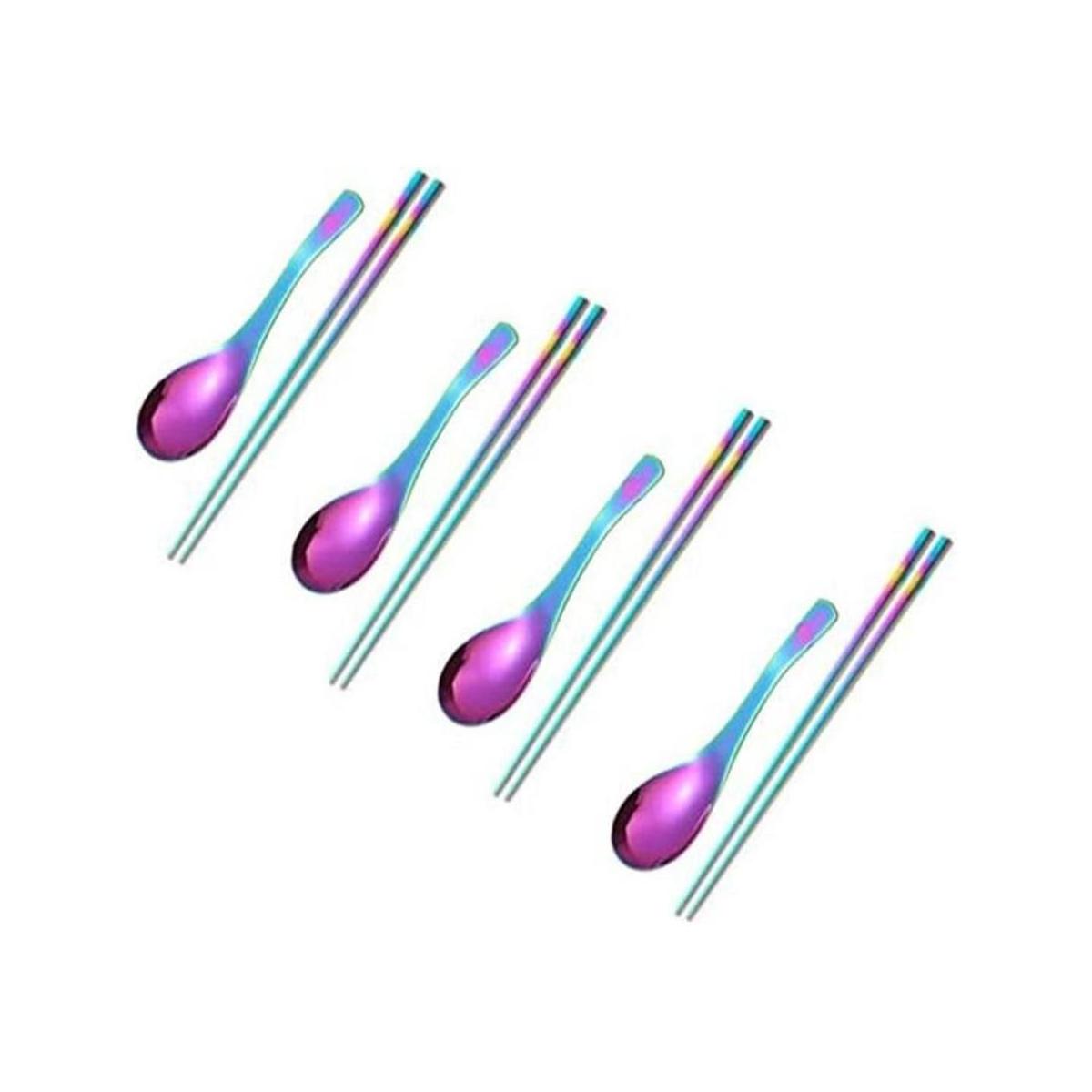 Juego de cucharas y palillos de sopa de metal chino para 4
