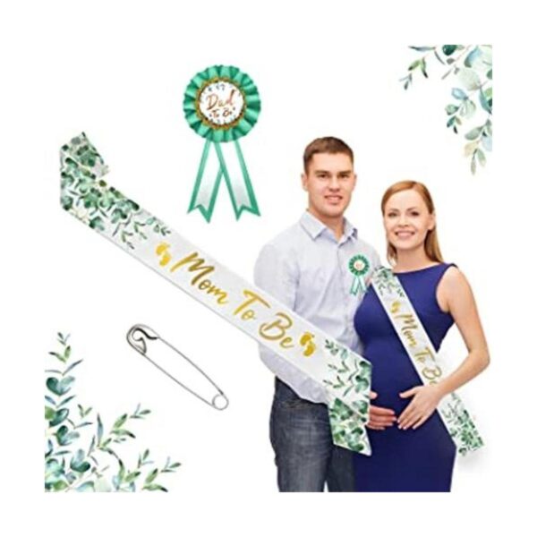 Sage Green Mom to Be Sash Baby Shower Dad to Be Pin_1