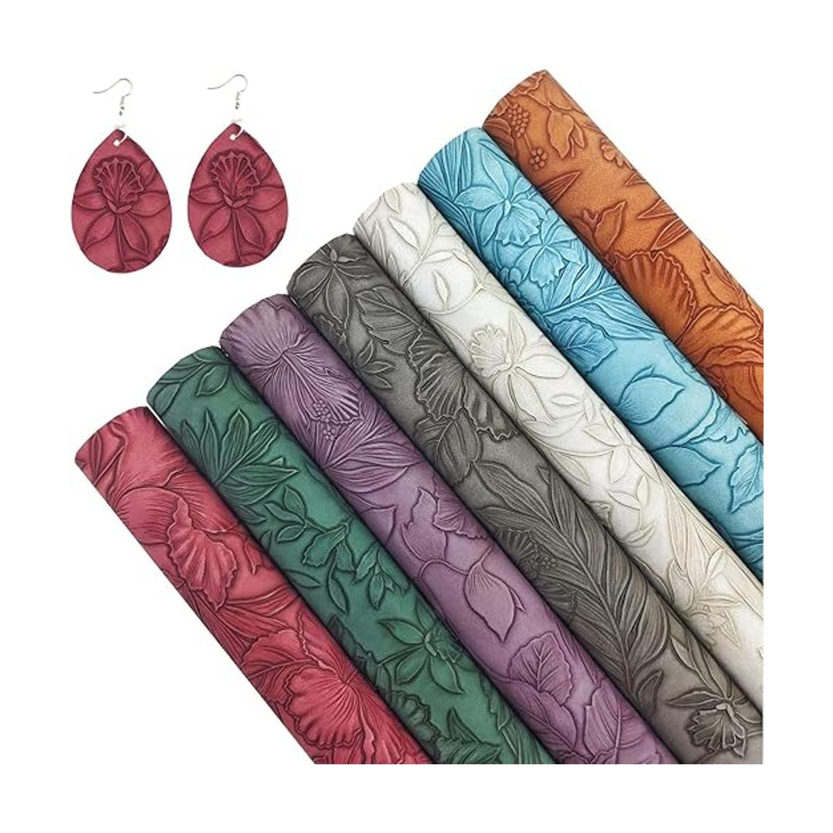 SHUANGART 7 hojas de piel sintética en relieve para hacer