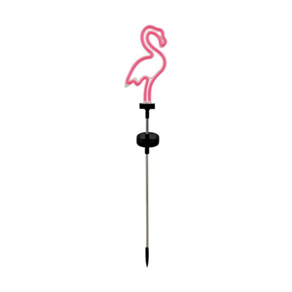 Luz solar para jardín con diseño de flamenco color rosa_1
