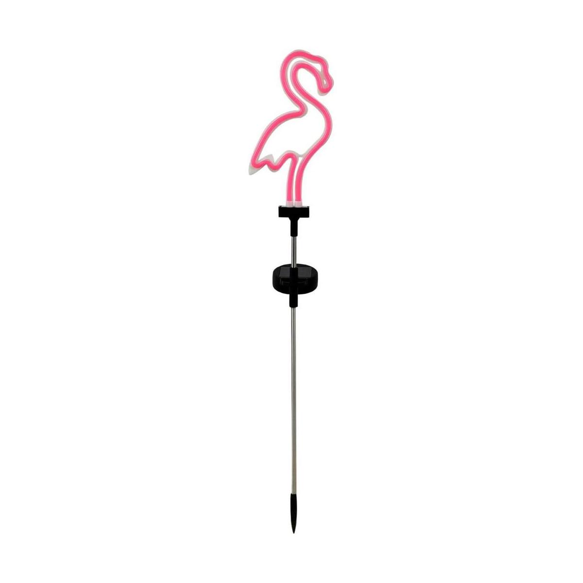 Luz solar para jardín con diseño de flamenco color rosa