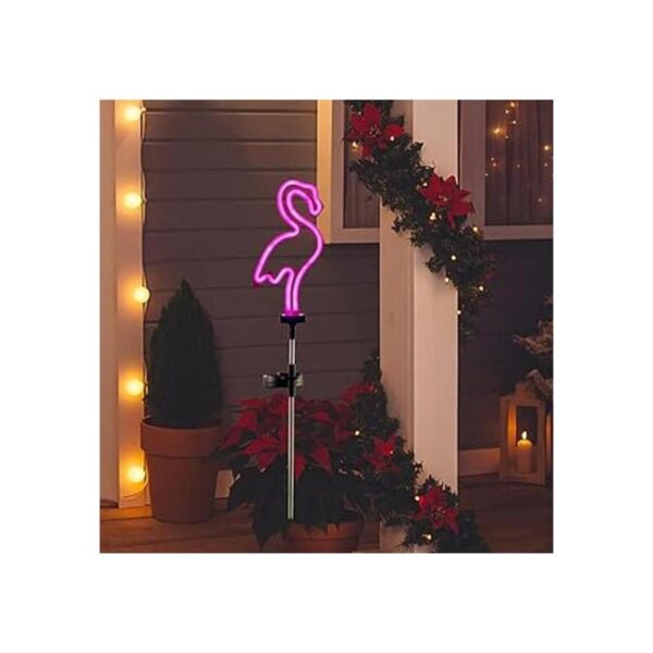 Luz solar para jardín con diseño de flamenco color rosa_2