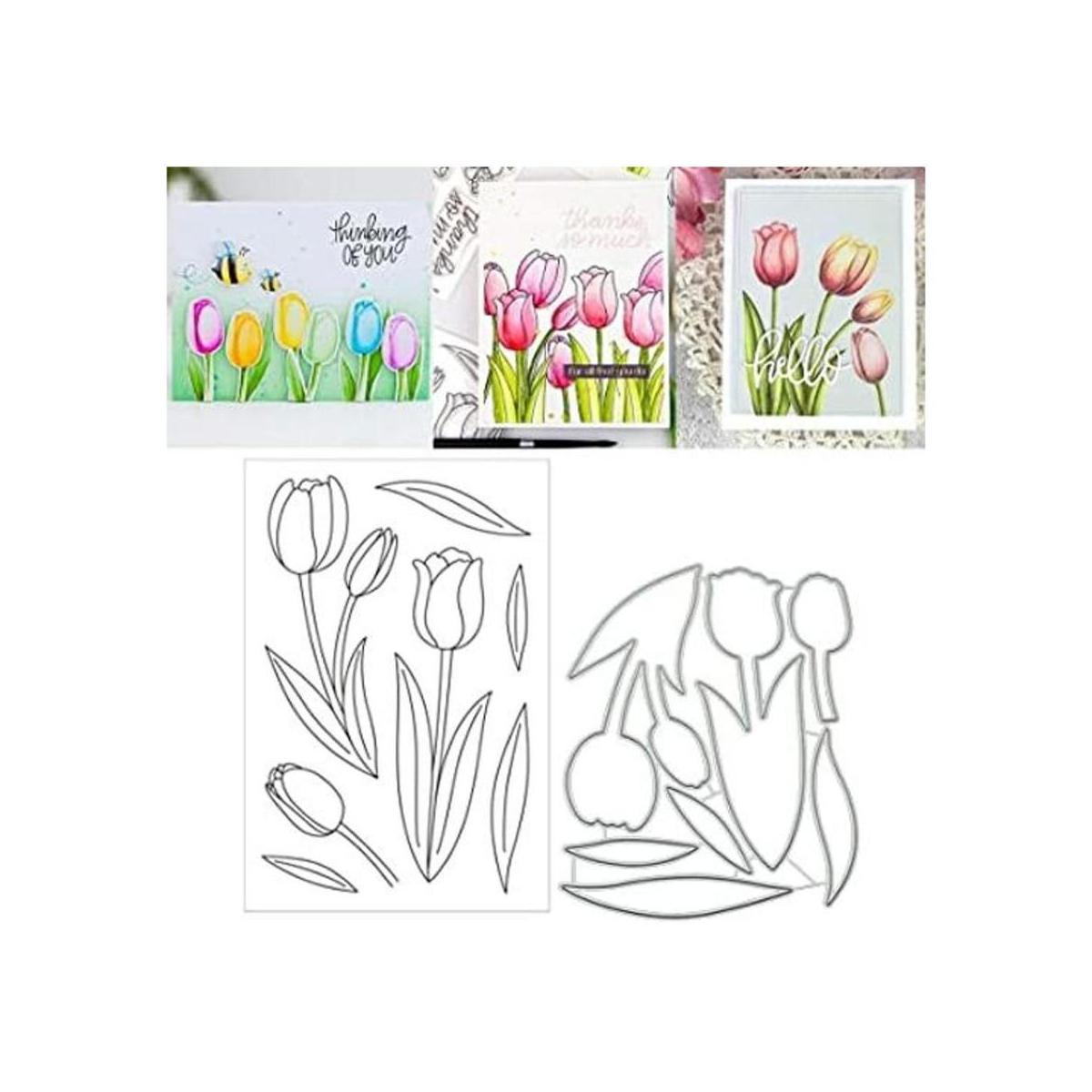 Tulip Juego de sellos y troqueles transparentes de