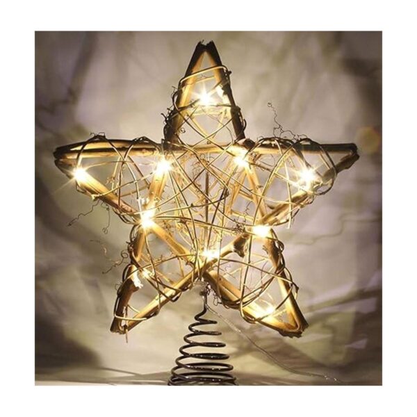 LAWOHO rbol de Navidad con estrella rústica de ratán_2