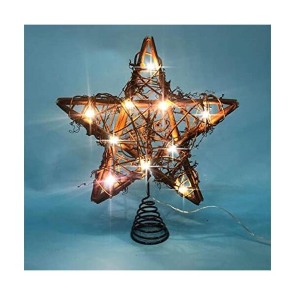LAWOHO rbol de Navidad con estrella rústica de ratán_1